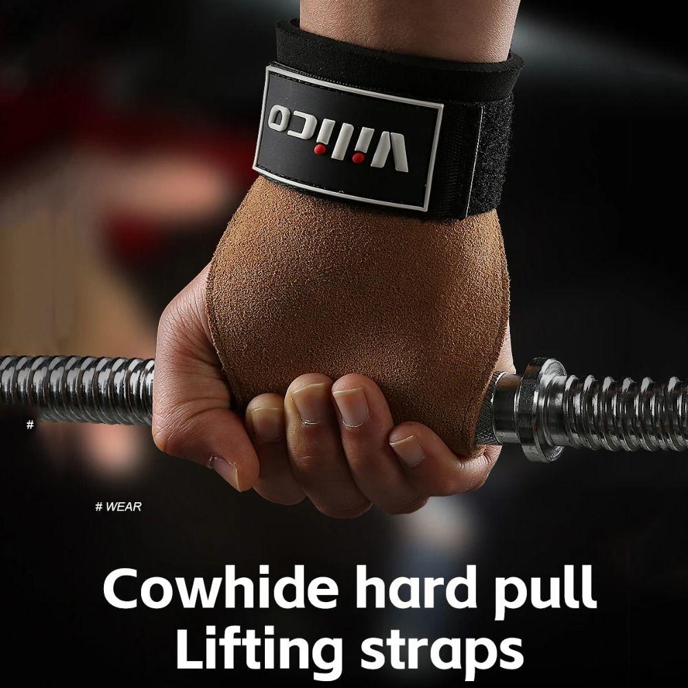 1 Pair Raised Anti-slip Cowhide Gym Gloves Wear-resistant Weightlifting Wrist Wraps  Build Muscle
