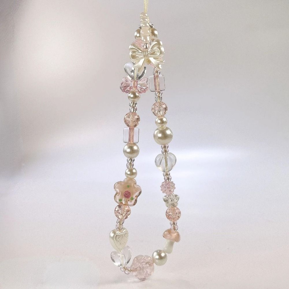 Flower Flower Bead Phone Strap Glass Korean Y2k Phone Strap Chain Knot Cellphone Lanyard Bracelet