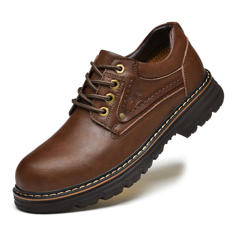 Outdoor Retro Oxford Shoes Men Casual Wearable Lace Up Round Toe Platform Thick Outsole Genuine Leather Shoes Chunky Heel 4.5cm