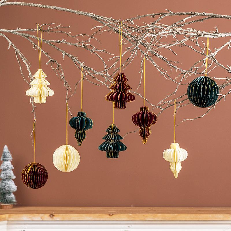 1PC Lantern Elegant Ornament Festive Paper Durable Ornament Classic Christmas Tree Romantic Honeycomb Delicate