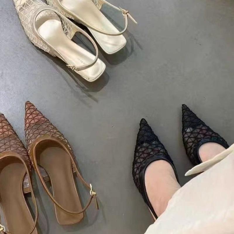 Роскошные сетчатые женские босоножки на каблуке, дизайнерские туфли на среднем каблуке, женские шлепанцы, летний новый стиль, популярные элегантные сандалии для ходьбы