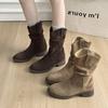 Women Retro Winter Western Fringe Moccasin Classic Tassel Cowboy Ankle Booties Low Heels Suede Boots