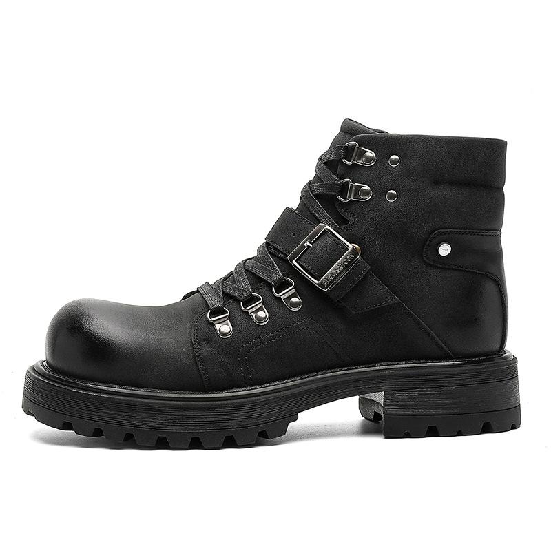 British Style Classic Personality Lace-Up Casual Martin Boots Autumn And Winter Tooling Round Head Thick-Soled Men'S Boots