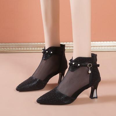 Модные летние новые заостренные сетчатые дышащие водные бриллианты на высоком каблуке с пряжкой большого размера удобные и модные одинарные туфли для женщин