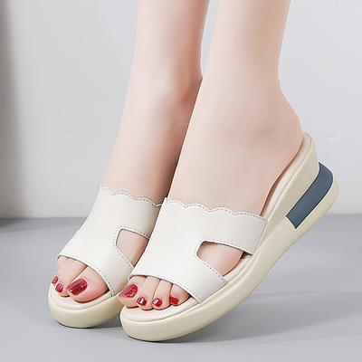 Женские черные шлепанцы, летние босоножки на танкетке, повседневные тапочки на толстой подошве с открытым носком, большие размеры