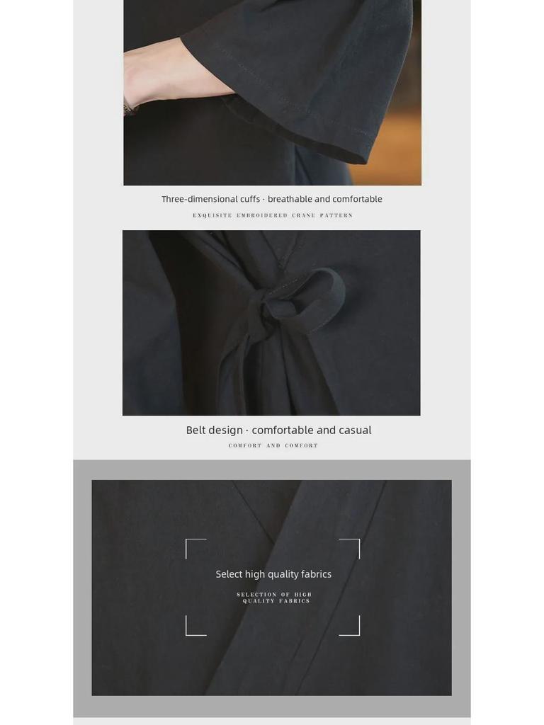 Мужская куртка дзен-буддистского ханьфу: Рукава три четверти, косой воротник, летний стиль, древняя китайская чайная одежда, даосский халат из хлопка и льна.