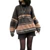 Women Fashion Wild Sweater Stripe Patchwork V-Neck Long Sleeve Oversized Knitted Tops Autumn Winter Casual Loose Pullovers