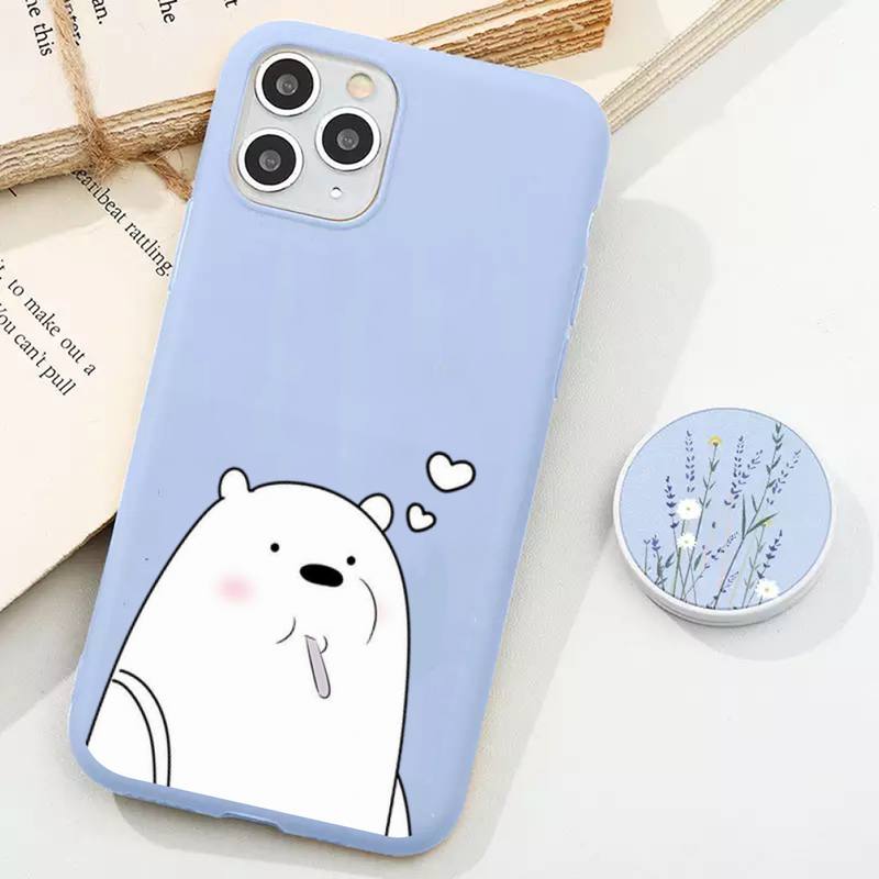 Чехол для телефона с изображением мультяшного аниме-медведя для iPhone 11 12 13 Mini Pro Xs Max 8 7 6 6S Plus X XR Solid Candy Color Case