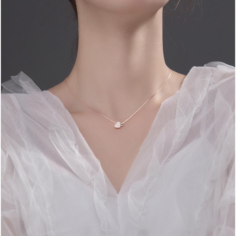Серебряный кулон-сердце с бриллиантами S925 - Корейский стиль