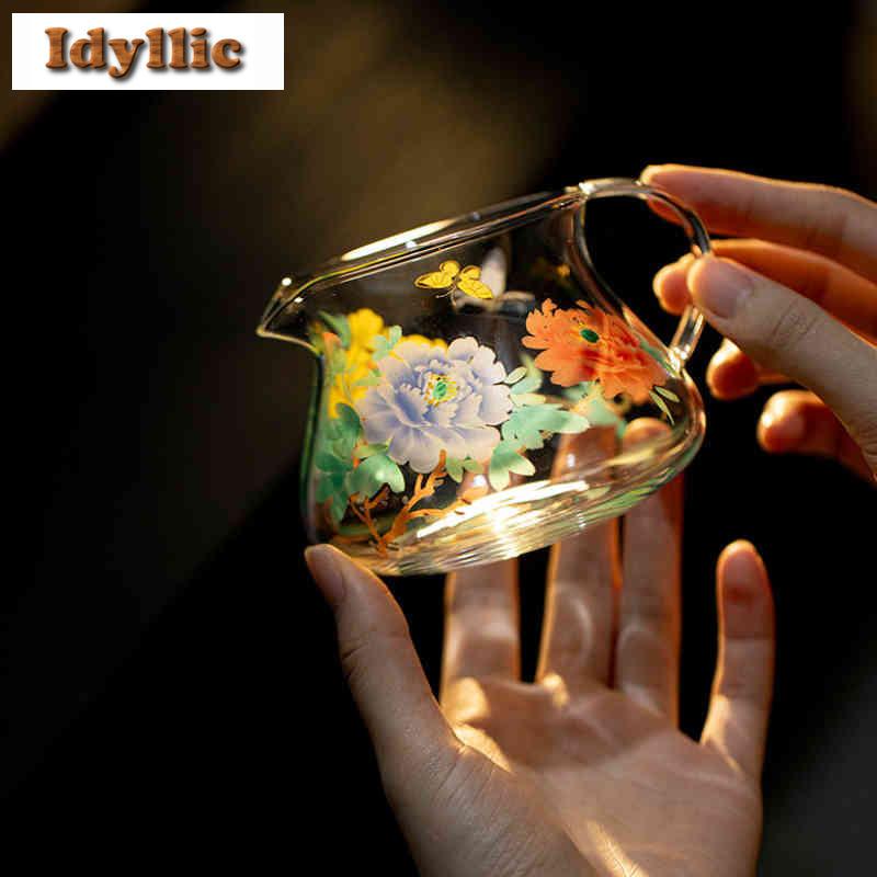 300ml Fragrant Peony Glass Tea Pitcher Tea Divider Serving Cup Cha Hai Dispenser Justice Cup Fair Mug Cafes Decoration Supplies