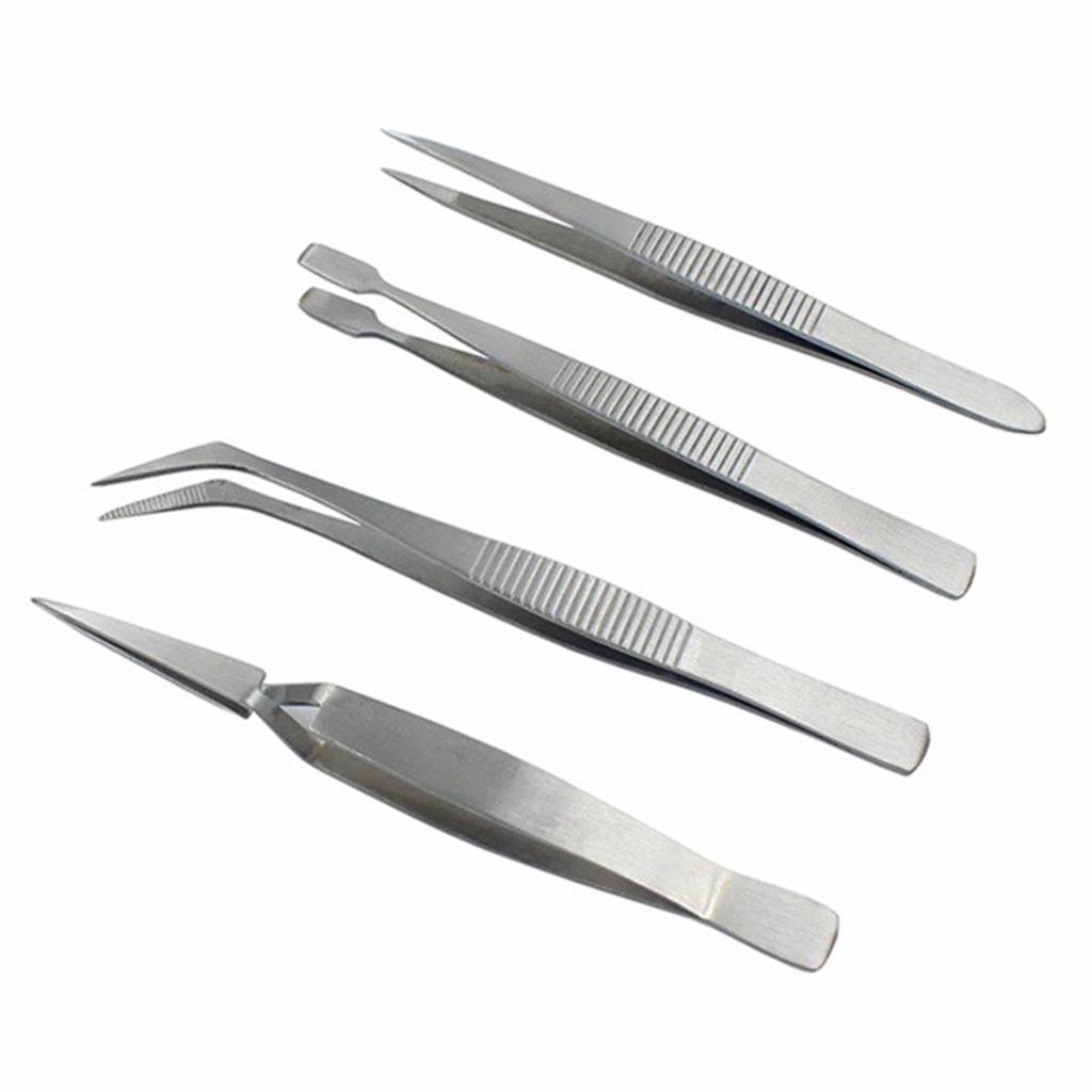 4Pcs/Set Precision Tweezers Thick Electronics Forceps Tweezers Anti-Skid DIY Maintenance Tools Makeup Repair Multi-function
