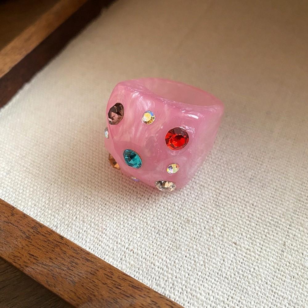 Геометрическое кольцо конфетного цвета Корейский стиль Большое однотонное кольцо-купол Кольцо из смолы со стразами Ювелирные изделия Подарки