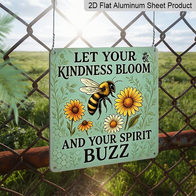 2D Flat, 1pc Vintage Metal Aluminum Plaque - Let Your Kindness Bloom Quote and Sunflower Garden Decoration, Country Style Can Be Hung on Wall Plate