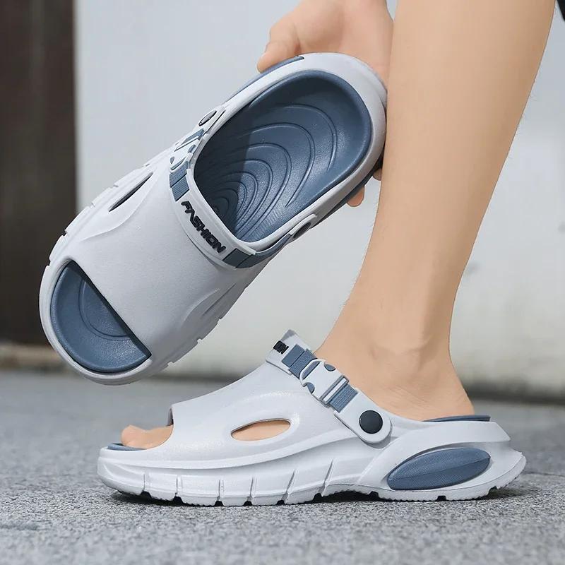 Fashion Men's Summer Thick Bottom Sandals Outdoor Wear Anti-Slip Beach Slippers Comfortable Two-Purpose EVA Material Botas Para Hombre
