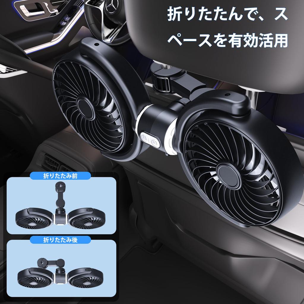 OFFEREE Car Fan, Car Fan, USB Type, Quiet, Car Backseat Fan, 3 Levels of