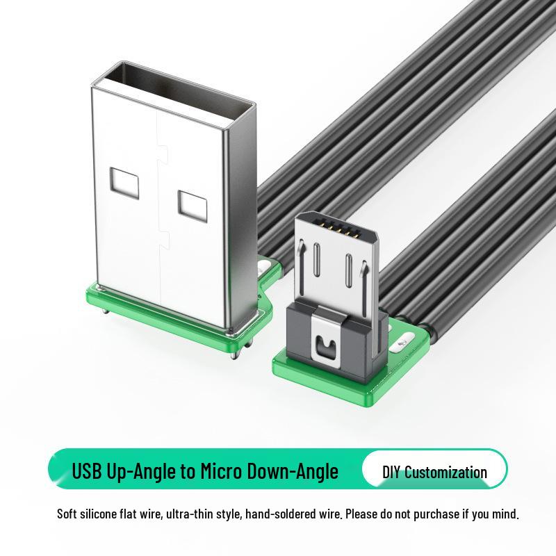 Плоский силиконовый мягкий кабель для зарядки Micro USB, DIY плата с разъемом с прямым изгибом, доступен в 1м/2м.