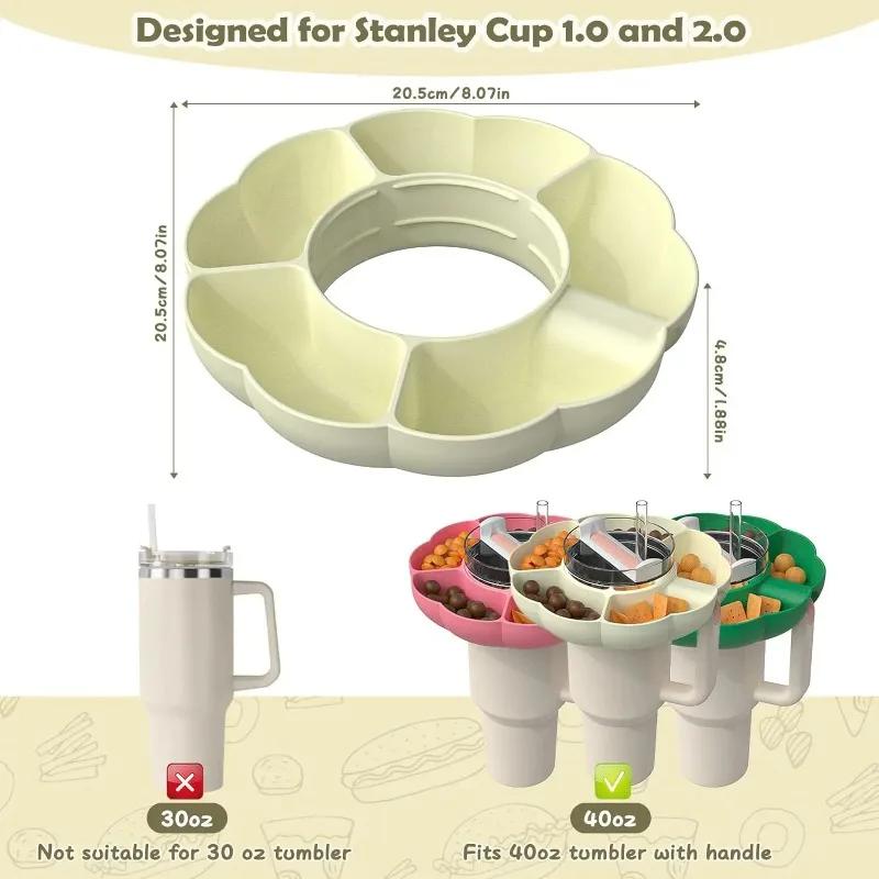 40Oz Snack Ring for Stanley Cup with Handle, Snack Container for Stanley Tumbler 40 Oz, 4 Compartment Reusable Snack Platters