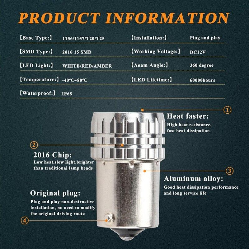 2 шт. 1156 BA15S BAU15S P21W PY21W сигнальная лампа 1157 BAY15D светодиодная лампа 2016SMD стоп-сигнал заднего хода дневные ходовые огни
