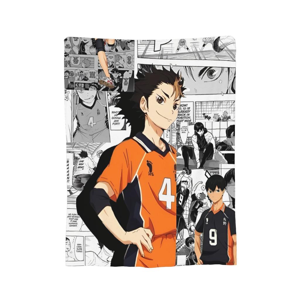 Haikyuu Japanese Anime Flannel Blankets Hinata Shoyo Customized Throw Blanket for Sofa Bedding Lounge 125*100cm Quilt,