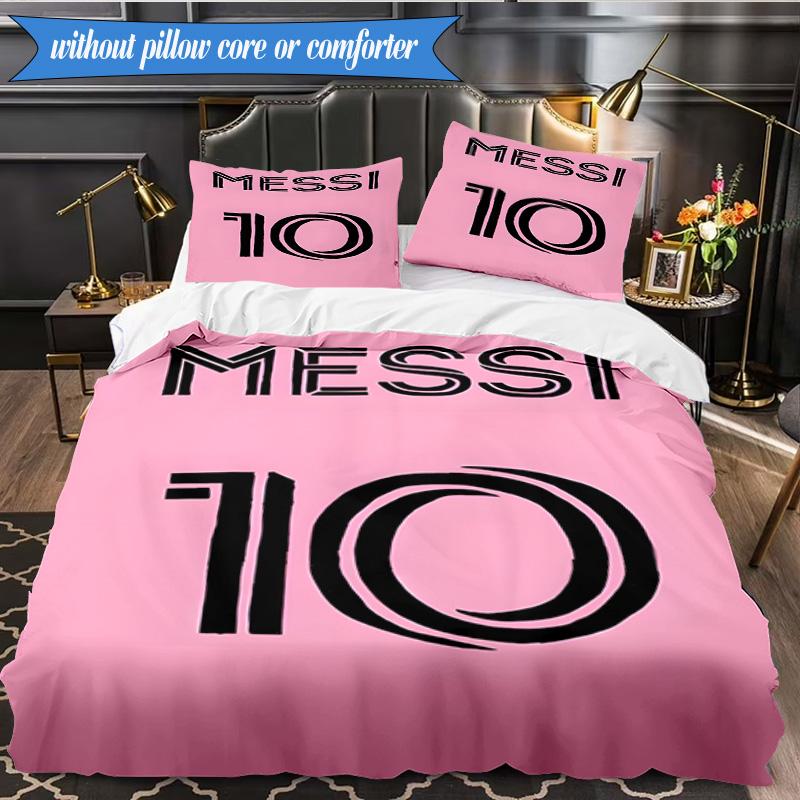 Messi's Pink  3pcs Bedding,Including 1pc Duvet Cover And 2pcs Pillowcases Perfect for Christmas,Ideal for Bedroom, Dormitory