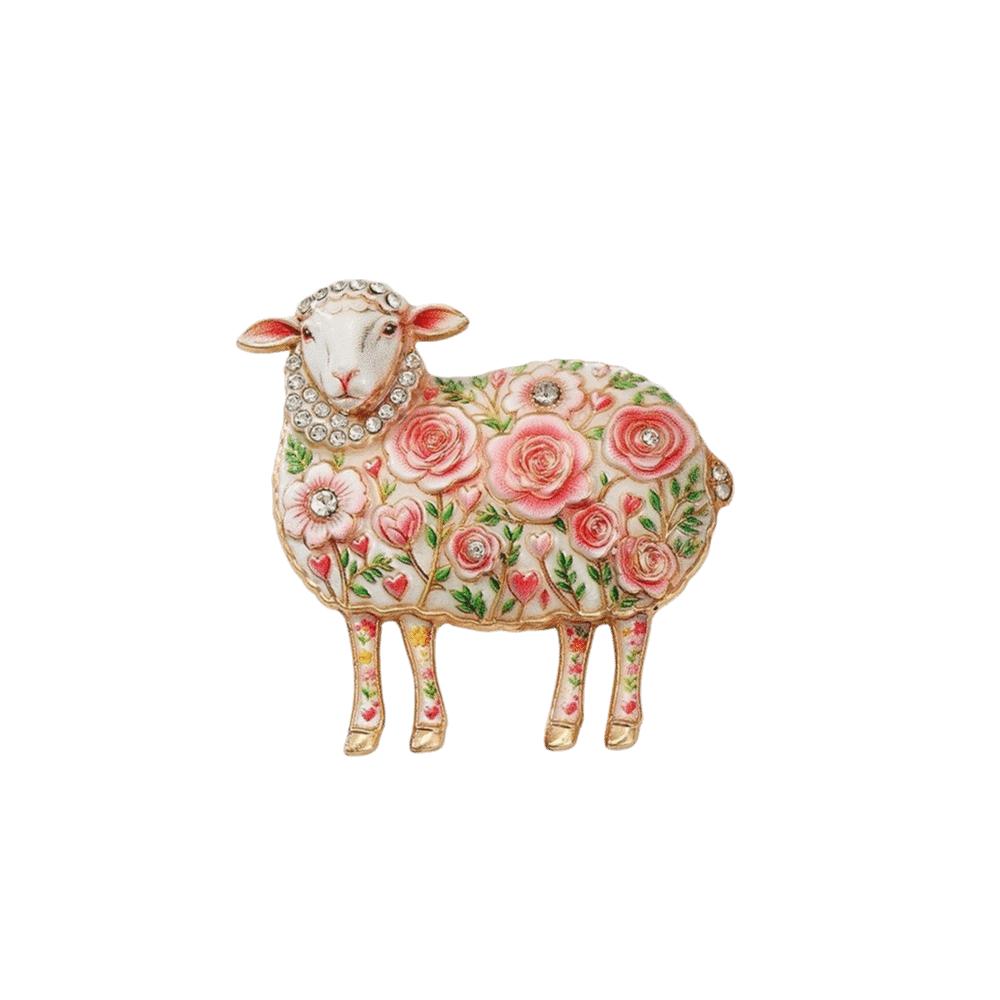Animal Sheep Brooch Zinc Zinc Alloy Metal Floral Badge Pastoral Rhinestone Lapel Pin Coat Pin