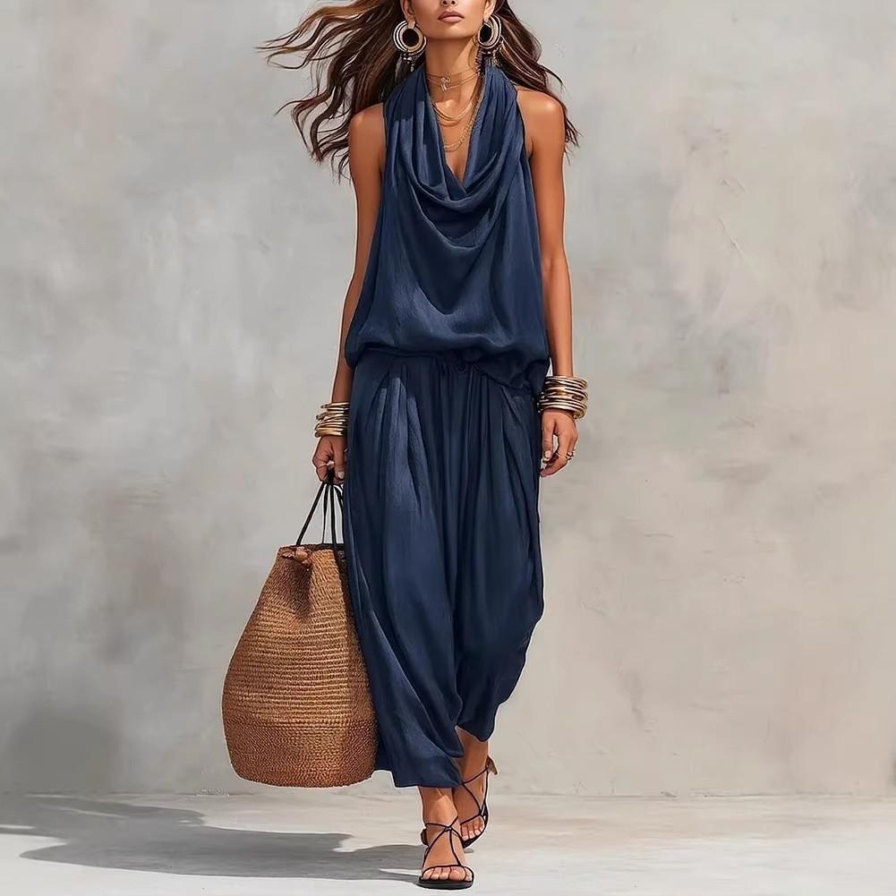 Elegant Polyester Sleeveless Shirt And Long Pants Set For Women In Spring Casual Wear