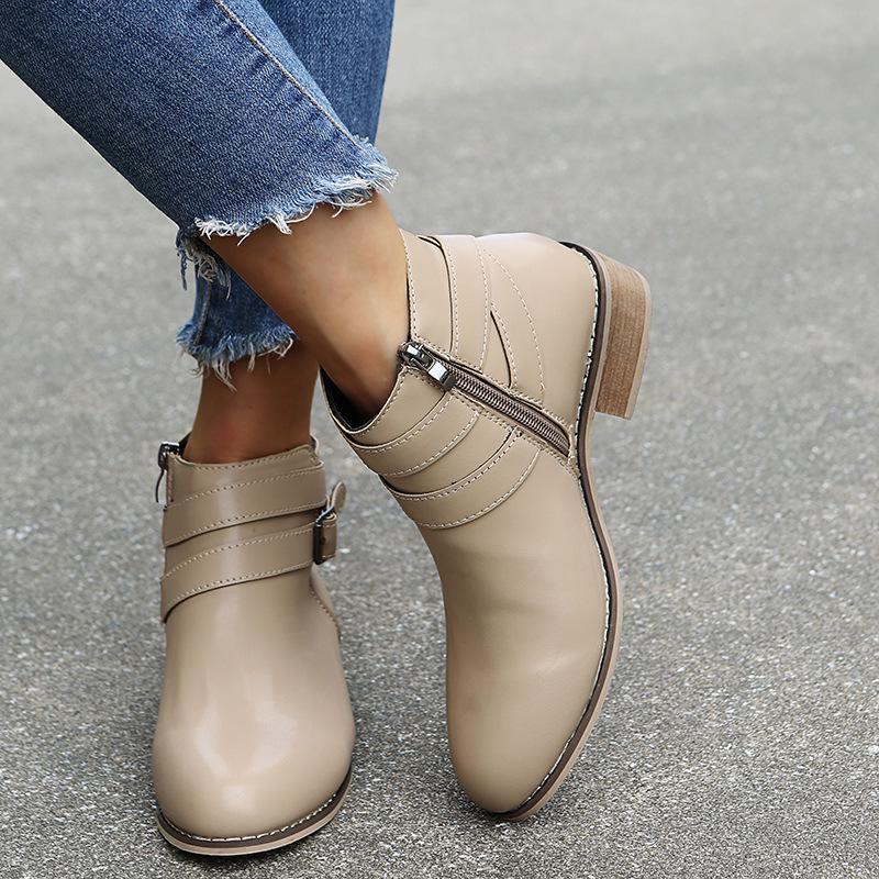 Женские короткие сапоги с двумя пряжками Juti 2021 — большой размер, европейский и американский стиль, весна и осень.