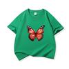 Kids Cotton T Shirt Red Monarch Butterfly Print Crew Neck Short Sleeve Tee Casual Boys Girls Summer Tops