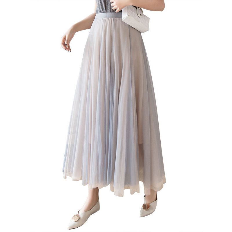 High Waist Mesh Slim Pleated Skirt High Waist Mesh Slimming Pleated Maxi Skirt Gauze Skirt