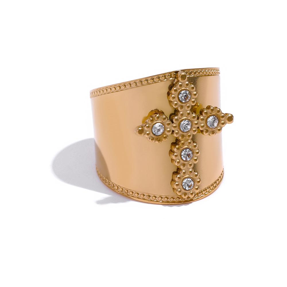 Yhpup Cubic Zirconia Cross Ring Stainless Steel Jewelry Trendy Women 18 K PVD Plated Finger Ring bague acier inoxydable Gift