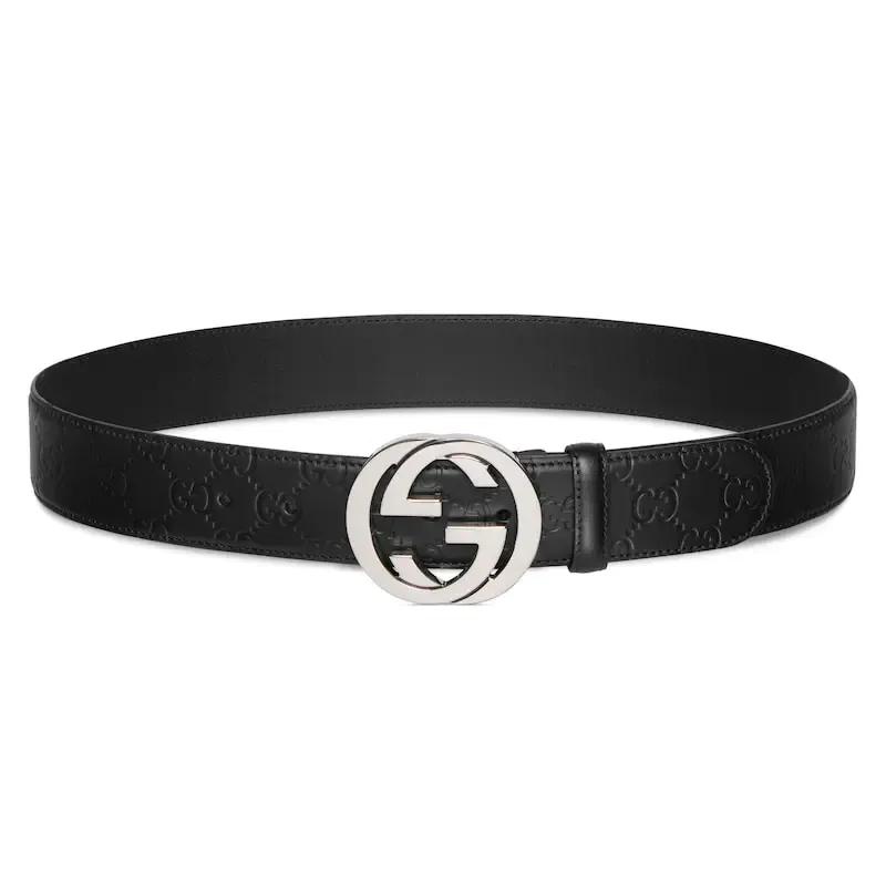GUCCI GG Signature Leather Belt Men's Black (Unisex) Leather Belts