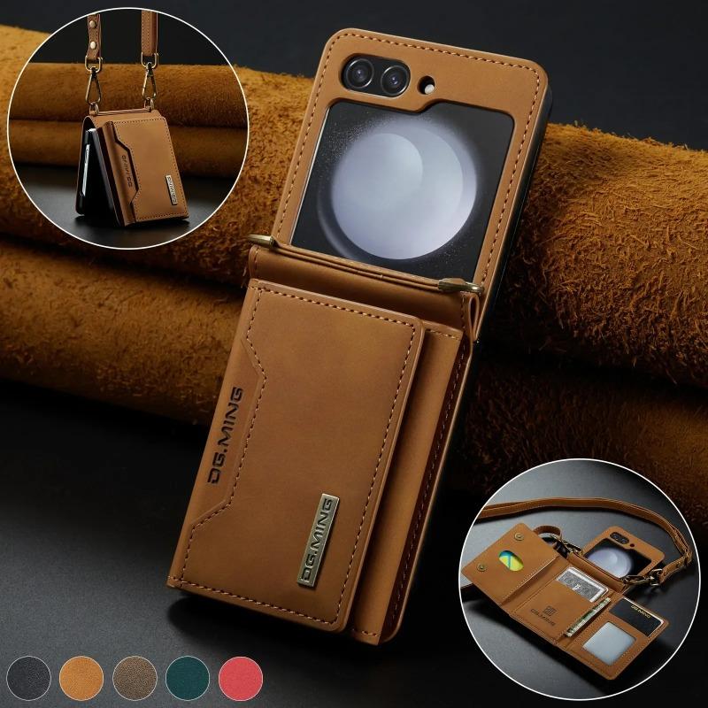 Многофункциональный кожаный чехол-кошелек для карт Samsung Z Flip 6 5 4 3 5G Crossbody Lanyard Phone Bag для Galaxy Z Flip6 Flip5 Flip4
