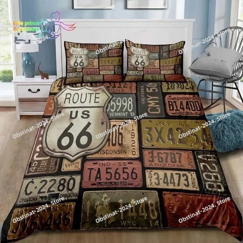 3D Historic American Route 66 Bedding Set Printed Bed Set Duvet Cover Sheet Pillowcase Bed Soft Quilt Cover Full Queen King Size