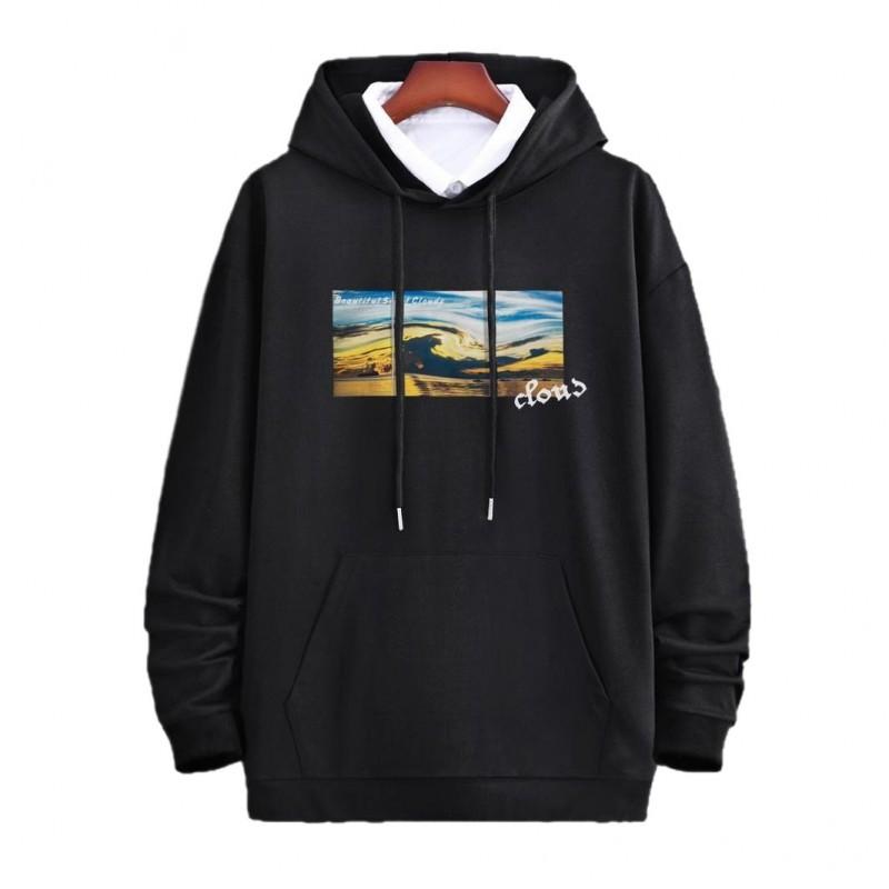 Mens Oversized Hoodie With Floral Print Casual Long Sleeve Pullover Teens Streetwear