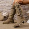 New Style Spring and Autumn Women's Luxury Retro Style Boots Thick Heel Long Tube Slim Stacked Middle Tube Boots