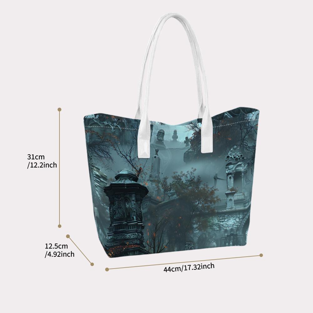 Gothic Cemetery Pattern Tote Bag Fashion Casual Daily Shoulder Bag