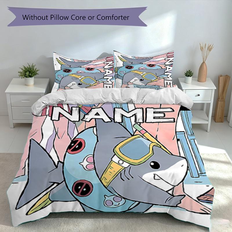 3pcs Custom Name Jeff the Land Shark Set,Includes 1 Duvet Cover and 2 Pillowcases,All-season Bedroom Decor