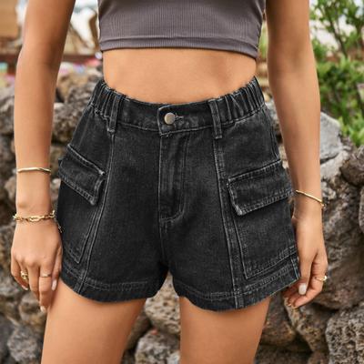 Женские джинсовые шорты средней талии, прямые, джинсовые шорты-карго с карманами, повседневные, широкие, мешковатые, эластичные шорты