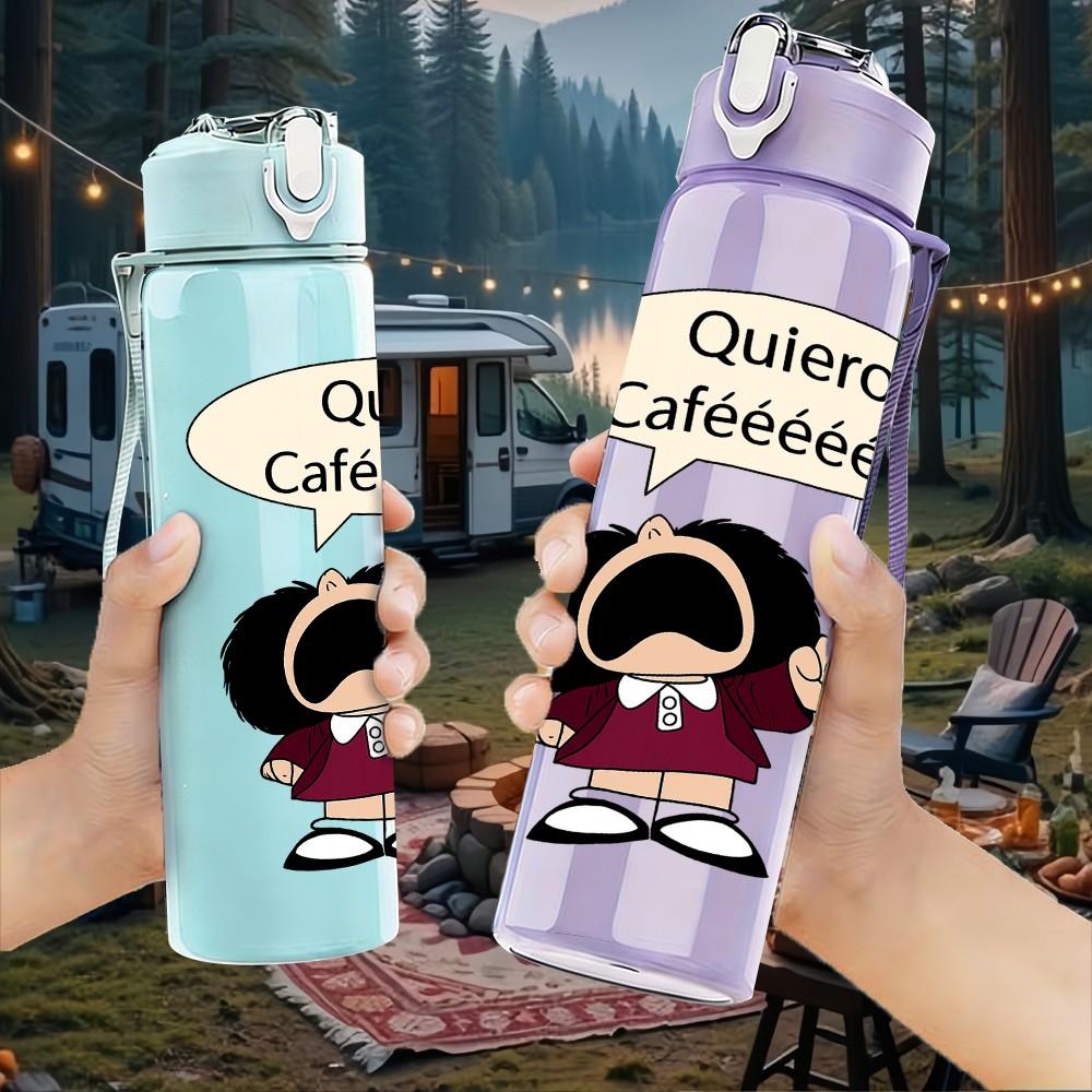 1PC Quiero Cafe Cartoon Girl 750ml Color Plastic Sports Water Bottle Leakproof Flip Straw Lid Suitable for Sports Office Home Use