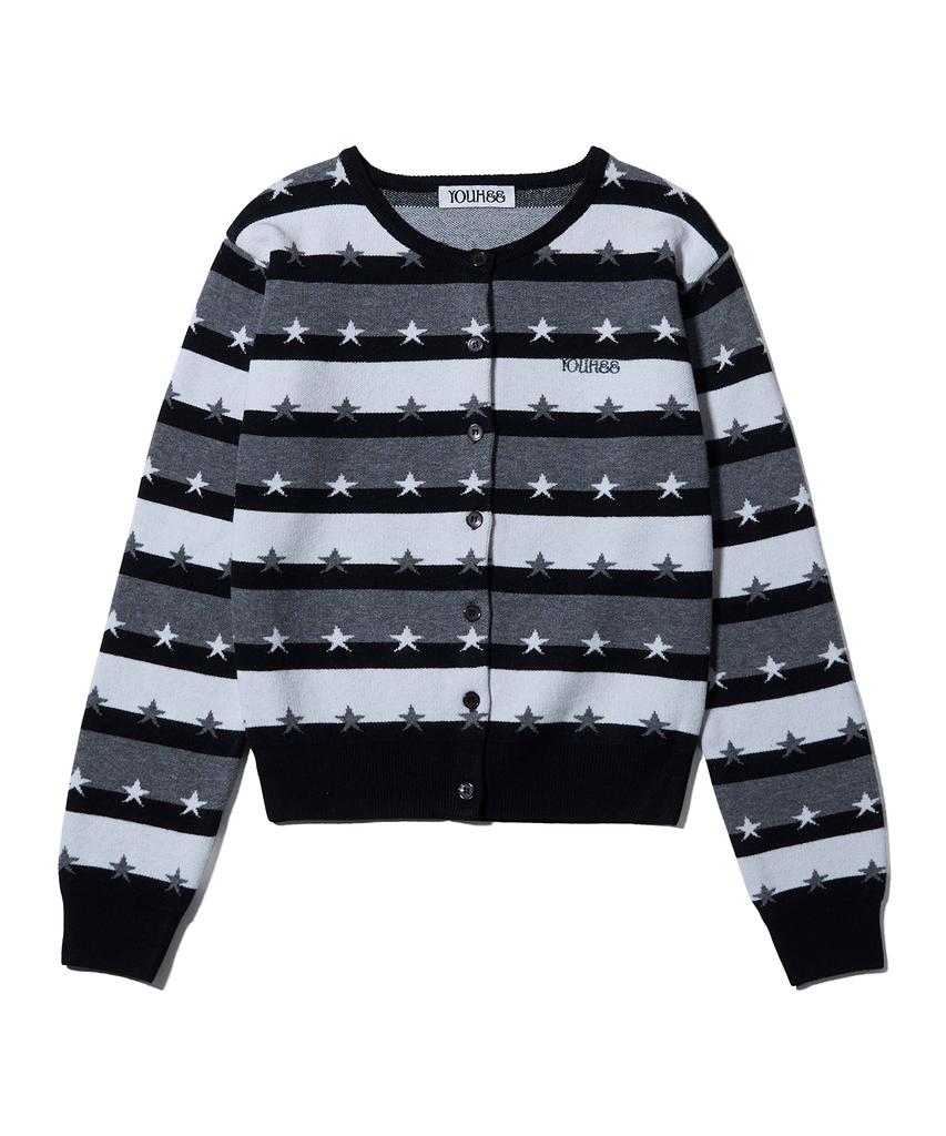 YOUHEE Star Stripe Cardigan Black
