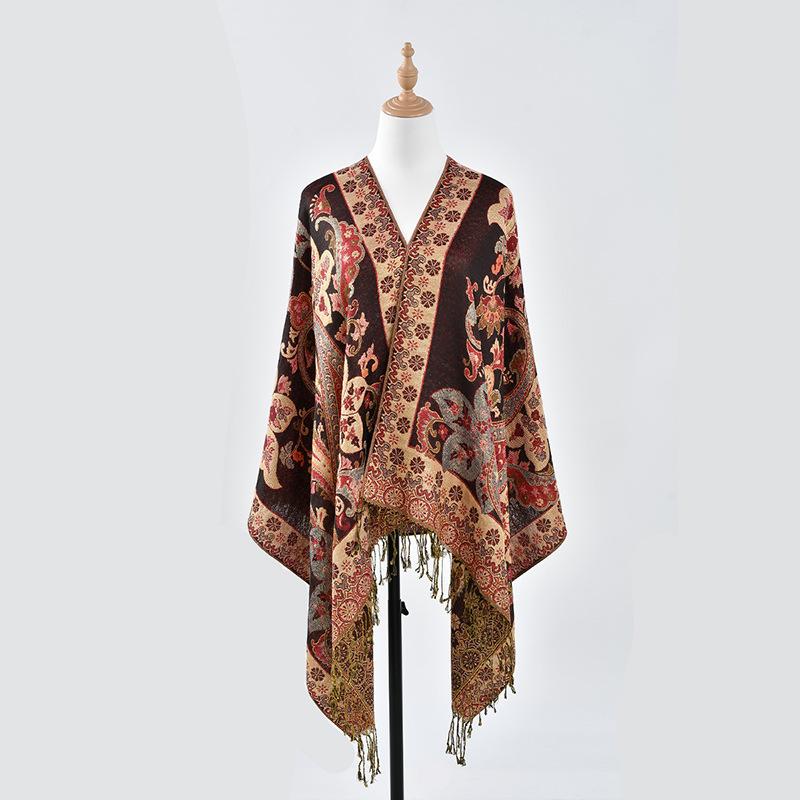 Ethnic Style Cashew Flower Polyester Long Scarf Retro Tassel Embroidered Cheongsam Scarf Travel Shawl Headscarf