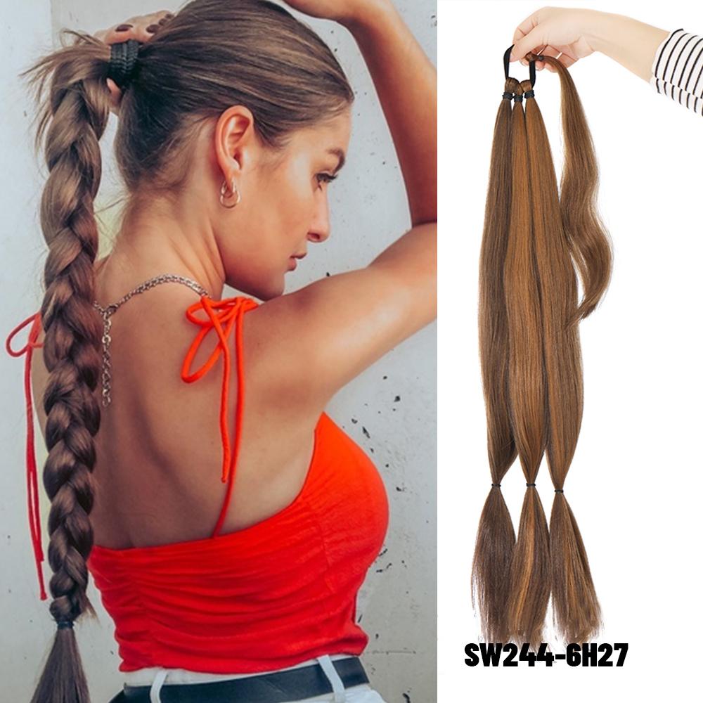 30 дюймов с резинкой, длинный хвост, наращивание волос, плетеный хвост, синтетический натуральный для женщин, шиньон, косы