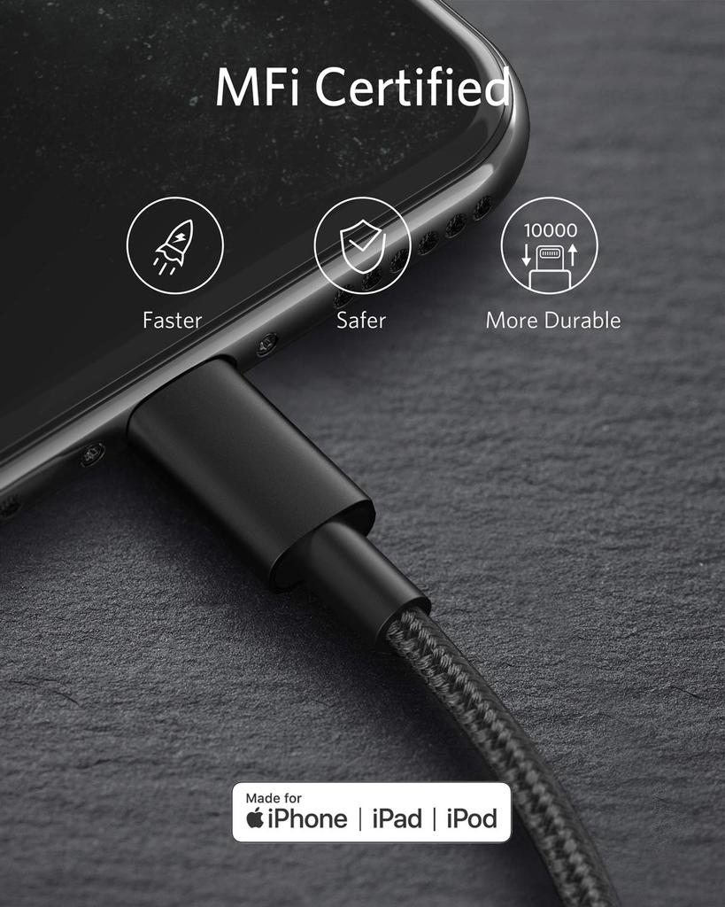 Anker Heavy Duty Nylon Lightning Cable MFi Certified USB PD Compatible with iPhone 14 13 12 SE USB-C & / / / (3rd Generation) (1.0m Black)