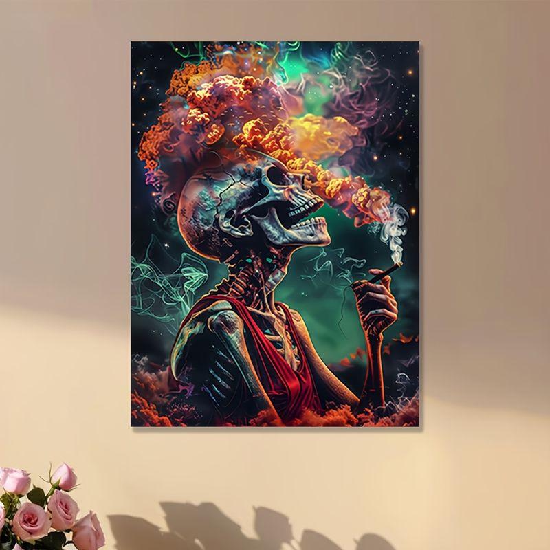 Psychedelic Starry Sky Smoke Smoking Skeleton Art Tapestry Background Hanging Cloth Hippie Style Room Decoration