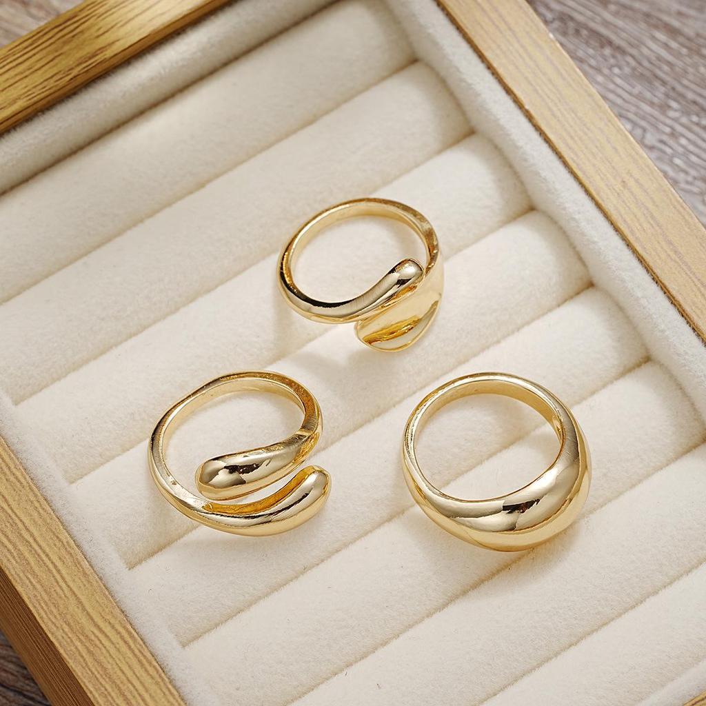 European & American Metal Texture Ring Set: Smooth, Exaggerated Geometric Open Rings for Women