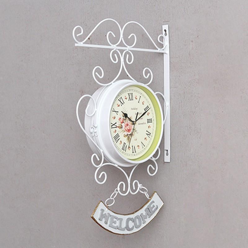 Cockerel Bell Outdoor Double Side Clock Garden Wall Outside Bracket Station