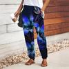 Women Flower Printing Pants Lace Up Elastic Waist Loose  Trousers Casual Long Pants Trousers with Pockets