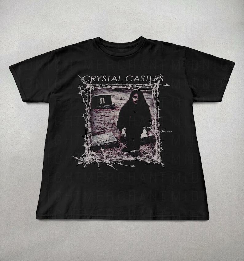 Crystal Castles Футболка с графическим принтом в стиле гранж 90-х Винтажный стиль гранж Панк Хлопковая футболка Унисекс Унисекс Харадзюку Y2k Уличная одежда Топы