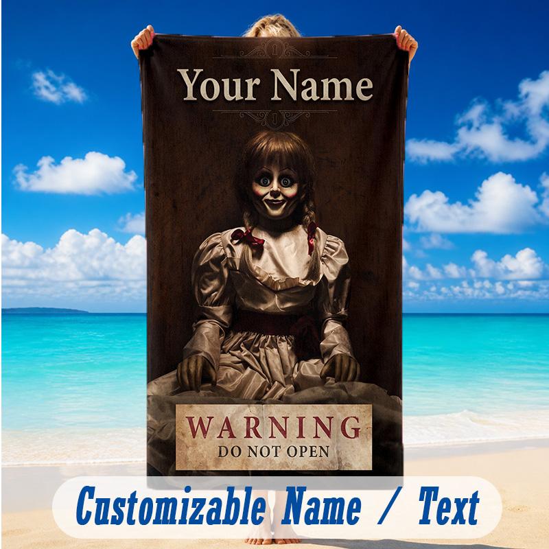 Beach Towel Custom Name Text, Quick Dry Large Towel For Beach HomeThe Conjuring Annabelle