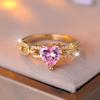 Elegant Pink Zircon Heart Rings for Women Romantic Love Heart Engagement Ring Gold Color Dainty Wedding Band Boho Jewelry